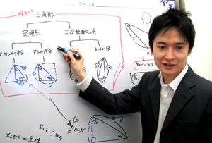 ホワイトボードで指導する代表・宇佐美